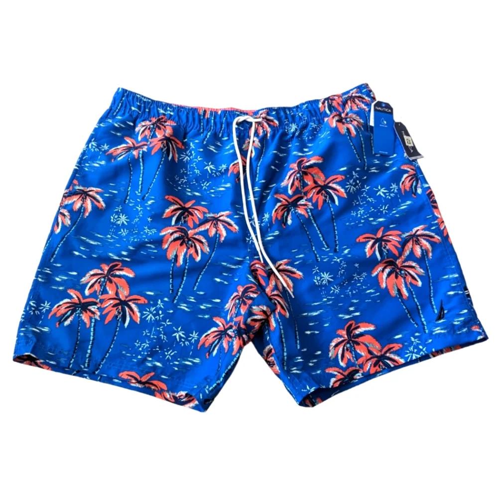 NAUTICA Men’s Performance Palm Tree Elastic Swim Trunk Shorts XXL NWT